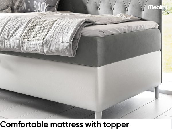 MEBLINI Kinderbett mit Bettkasten FILIPPO 3 80x200 Links – H3/Grau Samt Gepolstert Einzelbett mit Matratze - Polsterbett mit Stauraum - Bett mit Kopfteil – Stauraumbett Bild 4