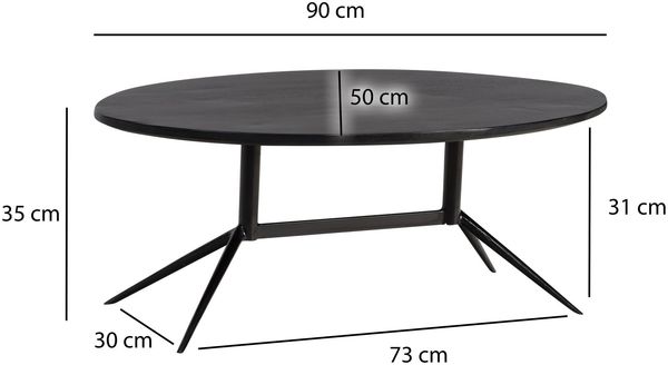 FineBuy Couchtisch 90x50x35 cm Mango Massivholz / Metall Schwarz Sofatisch Oval, Design Wohnzimmertisch mit natürlicher Holzmaserung, Kaffeetisch Wohnzimmer Modern Bild 3