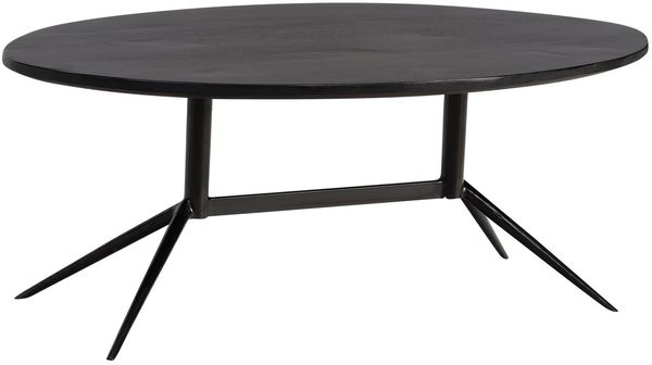 FineBuy Couchtisch 90x50x35 cm Mango Massivholz / Metall Schwarz Sofatisch Oval, Design Wohnzimmertisch mit natürlicher Holzmaserung, Kaffeetisch Wohnzimmer Modern Bild 6