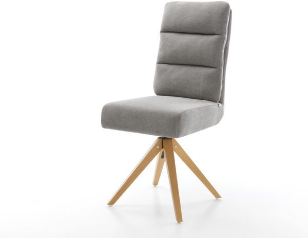 Drehstuhl Pela-Flex Strukturstoff Soft Grau Holzgestell kantig Natur 180° drehbar Taschenfederkern