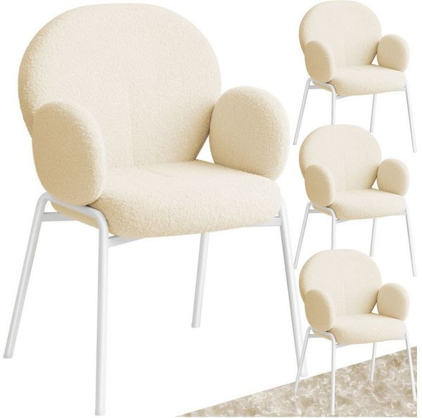 tectake Esszimmerstuhl Stuhl Scandi gepolstert, Bouclé-Stoff (Set, 4 St), Extrem weiche Schaumstoffpolsterung, kuscheligem Bouclé-Stoffüberzug