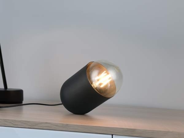 Kleine LED Tischleuchte oval aus Metall in Schwarz, Höhe 13,5cm