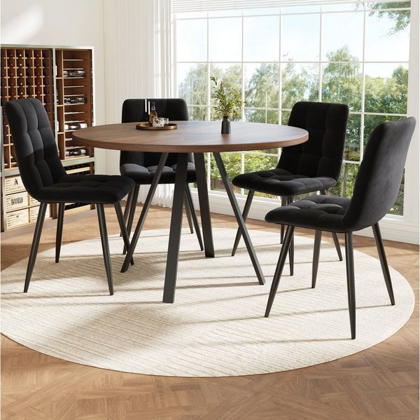 i@home Esstisch Runder Küchentisch, Rundtisch (80×80×75cm) (1 Tisch), Bis 60 kg belastbar, schwarze Beine, Walnuss