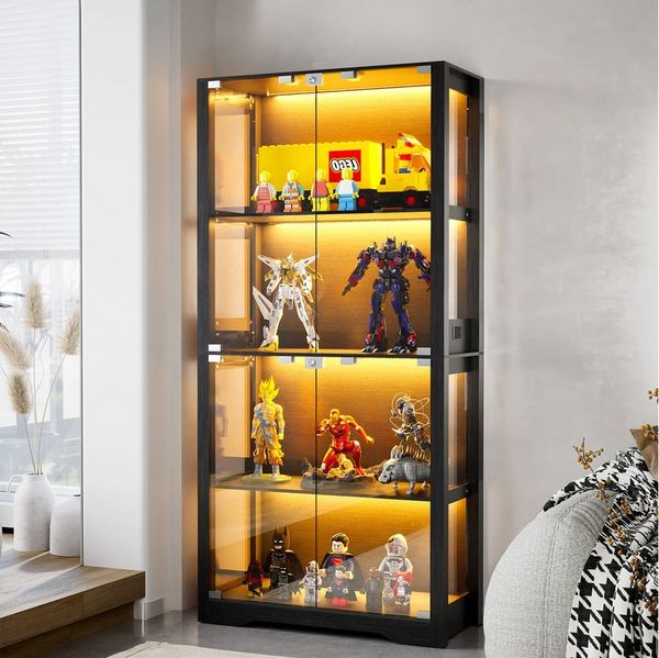 TWSOUL Glasvitrine Vitrine mit LED Beleuchtung und menschlicher Sensor, 4 Böden
