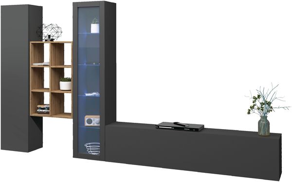 Wohnwand >Benevent< (4-teilig) in Anthrazit matt - 320x180x30 (BxHxT)