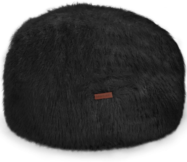 Green Bean® runder Sitzpouf Felloptik in 3 Farben - Sitzhocker mit Füllung - Maße 45 x 25 cm - perfekte Ergänzung zum Sitzsack - Sitzwürfel Sitzkissen Hocker Sitzhocker Schwarz