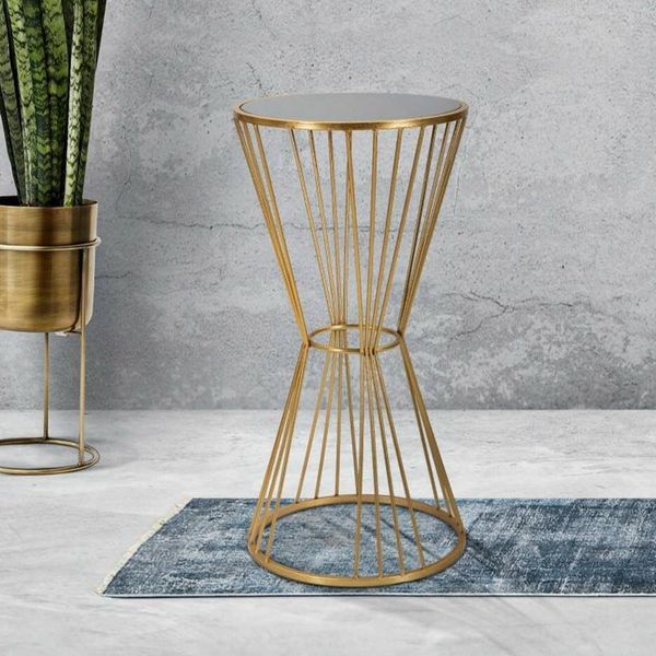 Dmora Couchtisch Aldruda 40x40x80 cm Gold, mit Magazinhalter