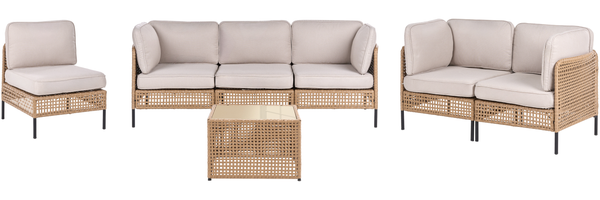 Lounge Set mit Tisch 6-Sitzer OMEGANA Hellbeige Polyrattan modular