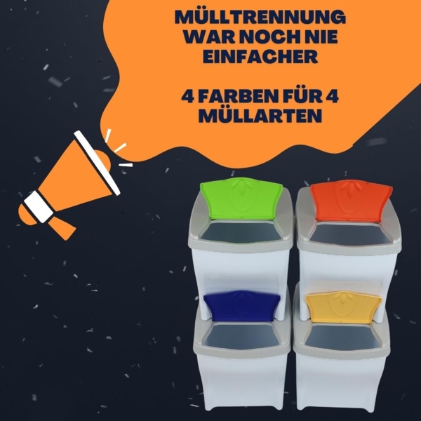 GarPet Mülltrennsystem Mülltrennsystem Küche 4 Fach Stapelbar 60er Schrank 4x20 L Müll Eimer Bild 3