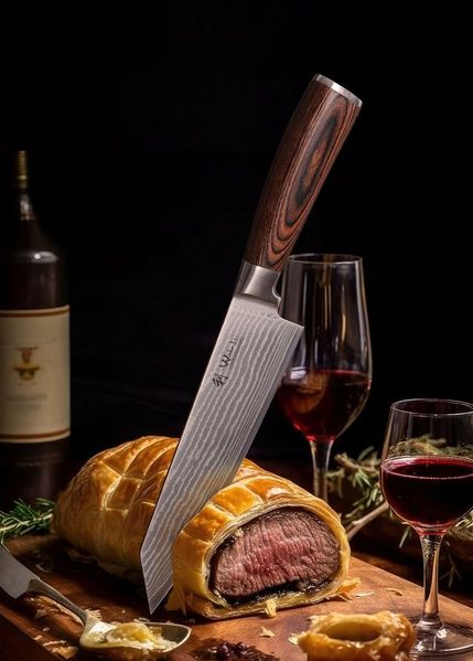 Wakoli Asiamesser EDIB Damast Chefmesser Kiritsuke I Kochmesser Küchenmesser 20cm Klinge, 67 Lagen Damaststahl, VG-10 Stahlkern