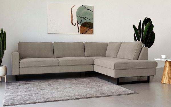 Places of Style Ecksofa Pinto, 290 cm, Ottomane links / rechts, Cord, Feincord, Luxus-Microfaser Leder und Chenille