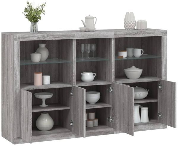 vidaXL Sideboard mit LED-Leuchten Grau Sonoma 162x37x100 cm 3209147