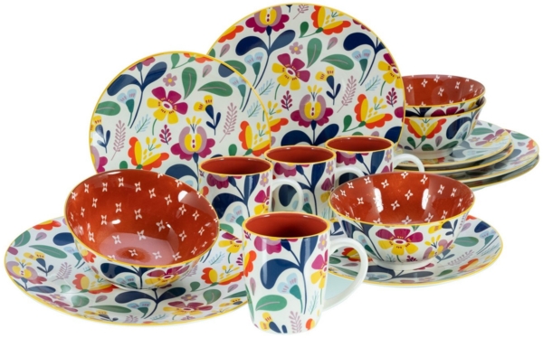 CreaTable Kombiservice Folklore Bunt, Kombi-Service 16 tlg (16-tlg), 4 Personen, Steinzeug, Blumenmotive