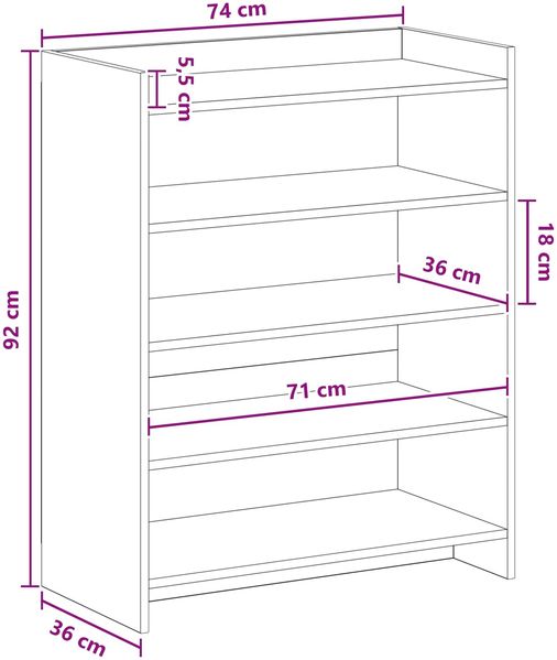 vidaXL Schuhschrank Geräucherte Eiche 73,5 x 36 x 92 cm Holzwerkstoff 8011319 Bild 6