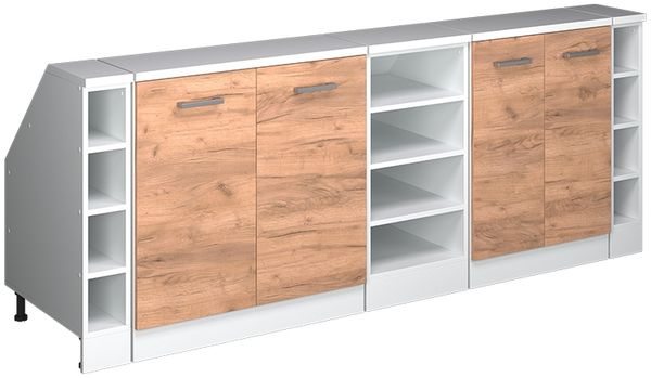 Küchenschrank für Dachschrägen R-Line Goldkraft Eiche 210 cm 5er Set Schrankkorpuss 60 cm Tiefe Vicco