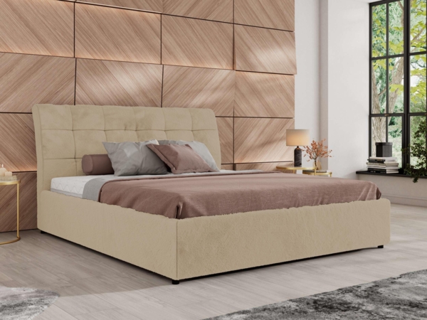 Polsterbett mit Lattenrost Gasfeder Doppelbett GALA CLASSIC gepolstert Kopfteil Bettkasten Multipocket Matratze - 160x200 cm - Creme Plüsch - ELORI LUX