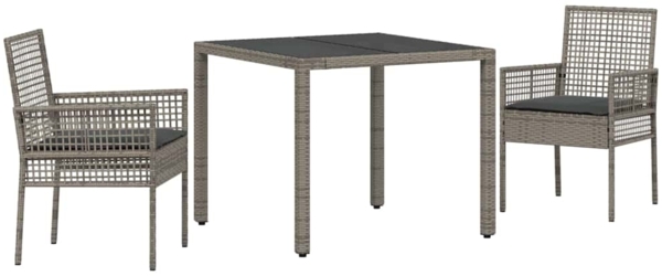 vidaXL Garten Essgruppe 3 pcs Grau Poly Rattan 3334871