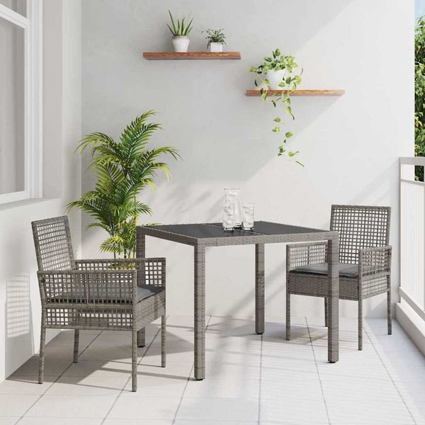 vidaXL Garten Essgruppe 3 pcs Grau Poly-Rattan 3334871