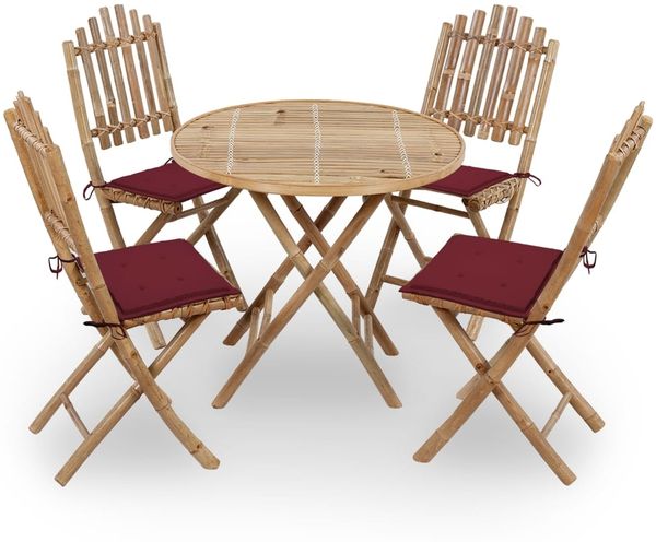 vidaXL 5-tlg. Garten-Essgruppe mit Kissen Klappbar Bambus 3063969