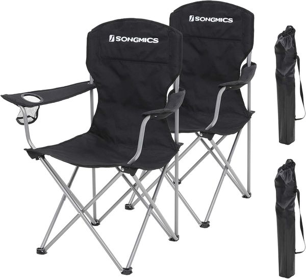SONGMICS Klappstuhl-Set 2-tlg., Campingstühle mit Schwerlaststruktur, bis 150 kg belastbar, Schwarz
