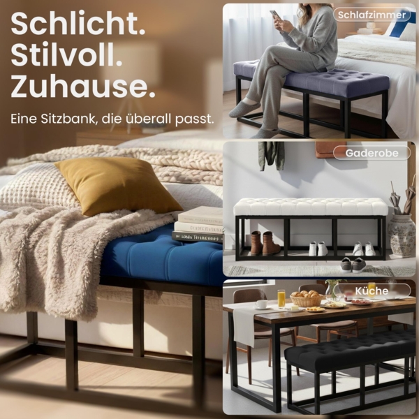 CLP Sitzbank Polson, Modern, Gestell schwarz, Samt, Gesteppt, Bodenschoner, Design,grün 120 cm Bild 4