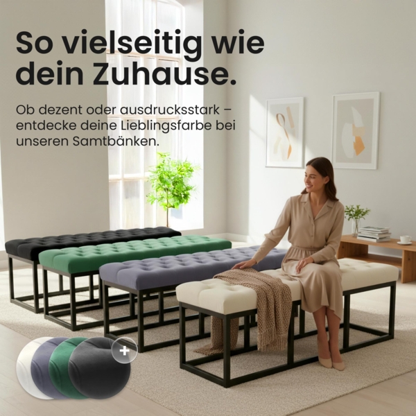 CLP Sitzbank Polson, Modern, Gestell schwarz, Samt, Gesteppt, Bodenschoner, Design,grün 120 cm Bild 5