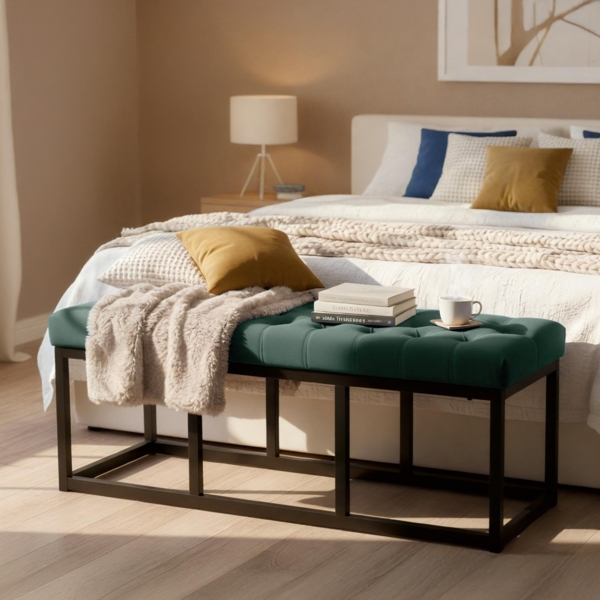 CLP Sitzbank Polson, Modern, Gestell schwarz, Samt, Gesteppt, Bodenschoner, Design,grün 120 cm Bild 3