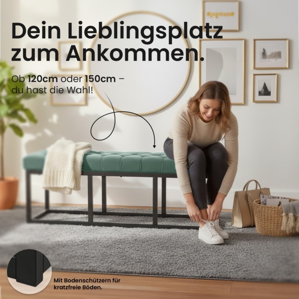 CLP Sitzbank Polson, Modern, Gestell schwarz, Samt, Gesteppt, Bodenschoner, Design,grün 120 cm Bild 6