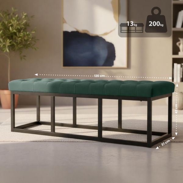 CLP Sitzbank Polson, Modern, Gestell schwarz, Samt, Gesteppt, Bodenschoner, Design,grün 120 cm Bild 2