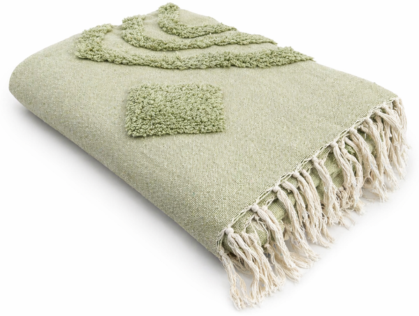 Winter Kuscheldecke mit Fransen » Ibiza Style Wolldecke » 100% Baumwolle » Wohndecke im Boho Style » Couchdecke 130x170cm - Hellgrün