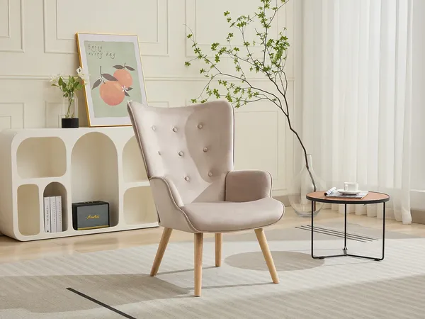 Vente-unique - VATELY Sessel SamtStoff Beige - B 78 cm x H 95,5 cm x L 69 cm