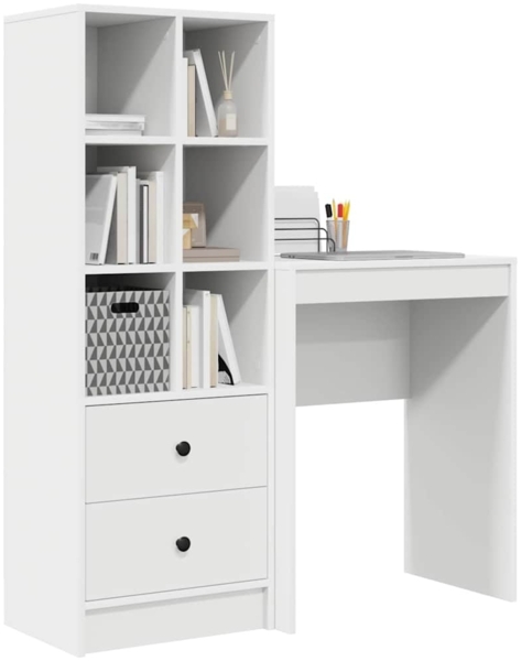 vidaXL Schreibtisch mit Stauraum mit Regal 2 pcs Weiß Holzwerkstoff 3337297 Bild 2
