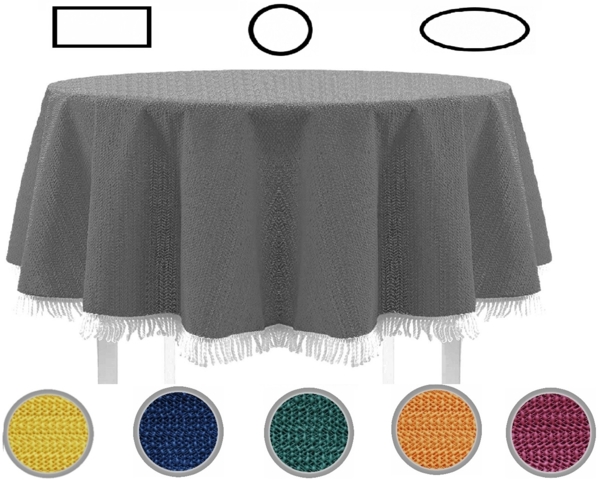 Gartentischdecke mit Fransen 130 cm rund dunkelgrau