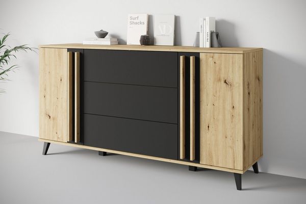 Home affaire Sideboard Helsinki, Kommode mit 2 Türen und 3 Schubladen, Breite 150 cm (1 St), Push-to-Open-Schubladen, höhenverstellbare Einlegeböden