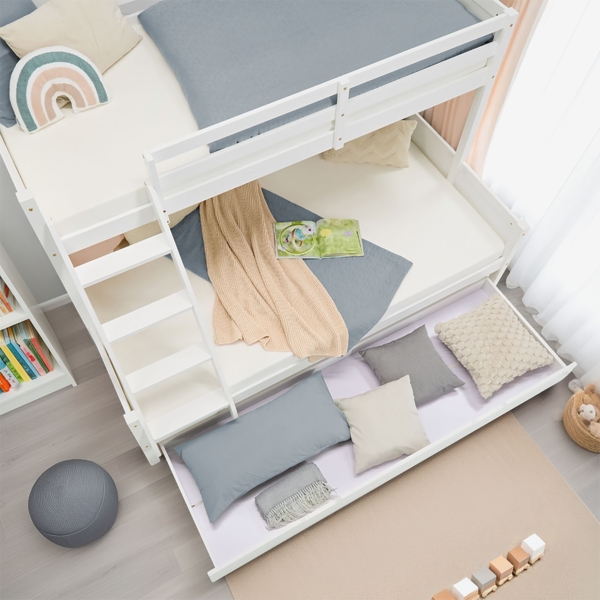 Kinderbett mit 2 Matratzen Etagenbett 90x200 und 140x200 Weiß Holz Doppelstockbett Jugendbett Hochbett Stockbett Bettkasten Bild 10