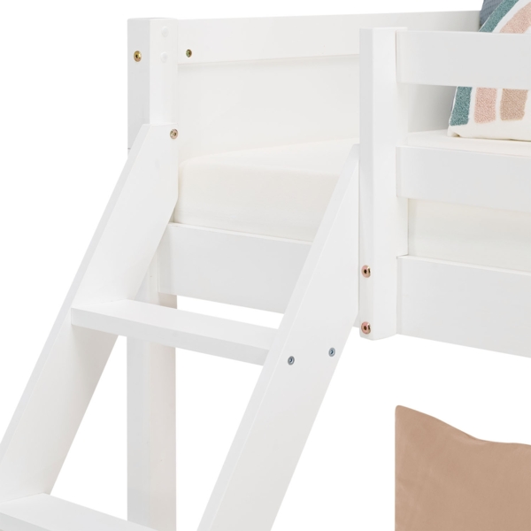 Kinderbett mit 2 Matratzen Etagenbett 90x200 und 140x200 Weiß Holz Doppelstockbett Jugendbett Hochbett Stockbett Bettkasten Bild 6