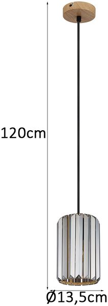 Hängeleuchte, Holzoptik, Kristalle rauch, H 120 cm Bild 4