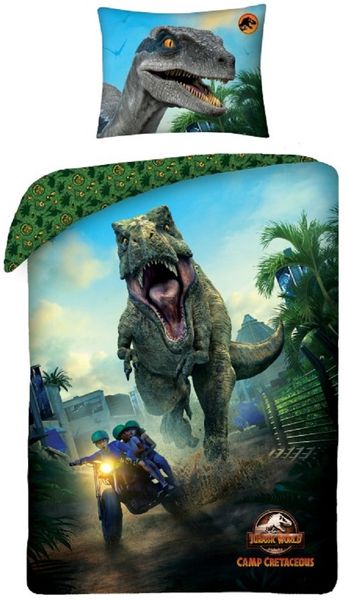 Jurassic World Bettwäsche Set aus Baumwolle Bettdeckenbezug 140 × 200 cm mit 70 × 90 cm Kissenbezug