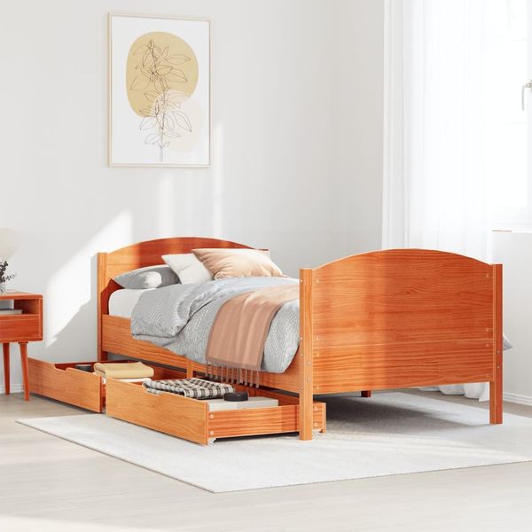 vidaXL Massivholzbett ohne Matratze Wachsbraun 90x200 Kiefernholz 3301808