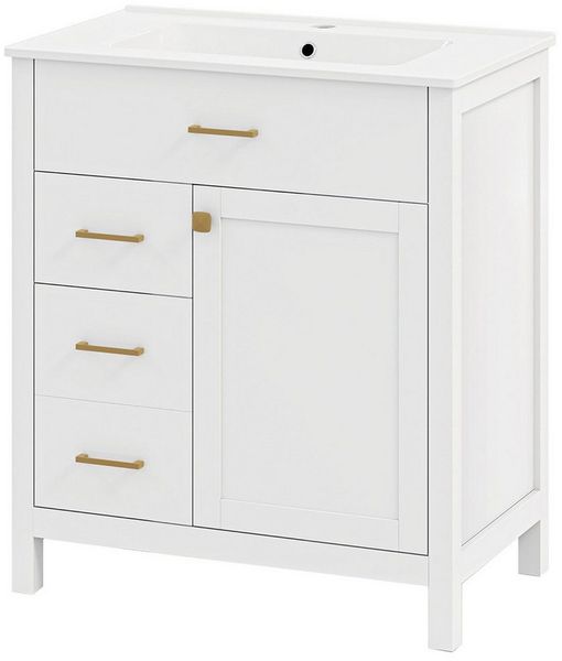 KOMFOTTEU Waschbeckenunterschrank mit Waschbecken, 2 Schubladen, 76 x 46,5 x 86,5 cm