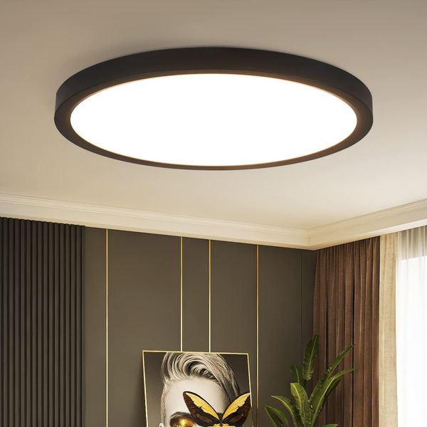 ZMH LED Deckenleuchte Flach Rund - 23CM Modern Schwarz 4000K Neutralweiß Badlampe IP44 Wasserfest für Flur Balkon Wohnzimmer Schlafzimmer Küche