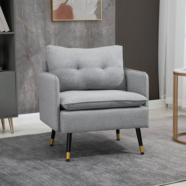 HOMCOM Sessel Armlehnensessel mit Kissen (Akzentstuhl, 1-St, Einzelsofa), Grau, 76 x 68 x 80 cm