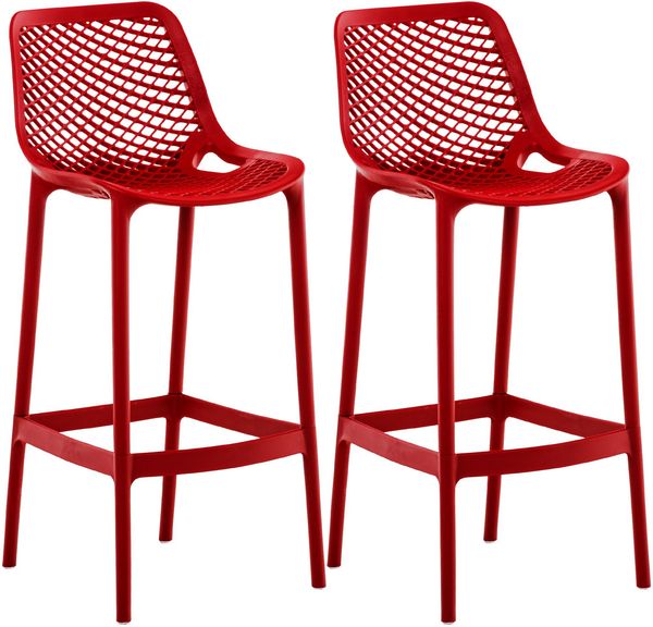 2er Set Barhocker BUNIM - Kunststoff Rot 45x53x105 cm | Barstuhl Mit Lehne Tresenhocker Tresenstuhl Kneipenhocker Kneipenstuhl