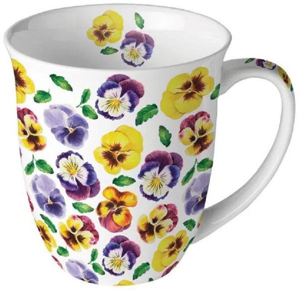 Ambiente Luxury Paper Products Becher Porzellan Mohn Wiese / Blumen, Pflanzen Mug Kollektion, orzellan Becher ca. 400 ml, Stiefmütterchen Blumen - Pflanzen Pansies, Tasse -Tee/Kaffee - Ideal Als Geschenk