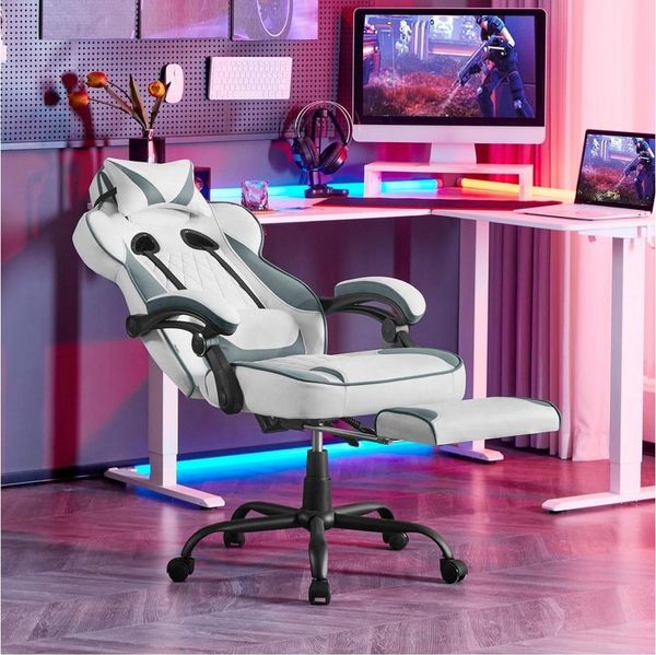Woltu Gaming-Stuhl (1 St), mit Taschenfederkissen, Fußstütze, ergonomisch, drehbar