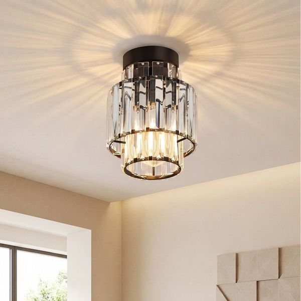 Nettlife Deckenleuchte Kristall Moderne schwarz Deckenlampe im Vintage-Stil Kronleuchter E27, ohne Leuchtmittel, für Wohnzimmer Schlafzimmer Küche Flur