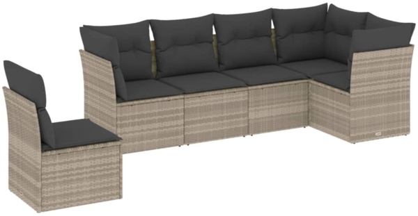 vidaXL 6-tlg. Garten-Sofagarnitur mit Kissen Hellgrau Poly Rattan 3249541