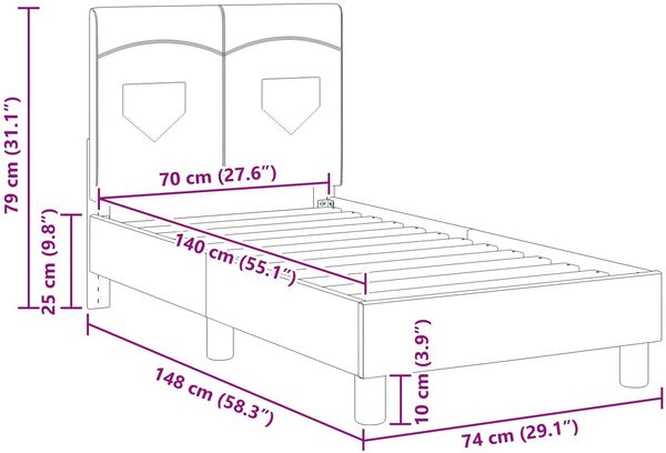 vidaXL Kinderbettgestell mit Kopfteil Schwarz 70 x 140 cm Stoff 42010981 Bild 10