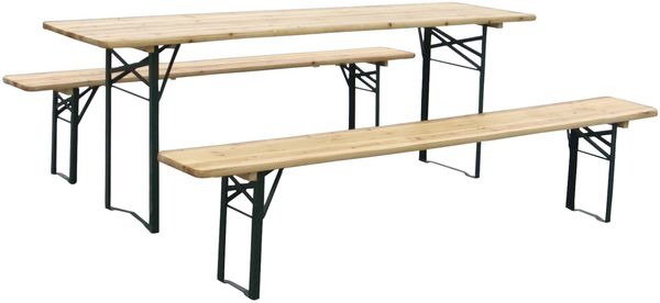 Sanotechnik Bierzeltgarnitur Set 3-teilig, Holz, Metall, Fichte natur grün, 220x50x75 cm, 220x25x45 cm