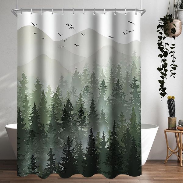 Duschvorhang Wald Antischimmel 200x160cm Polyester Stoff 12 Ösen Badezimmer